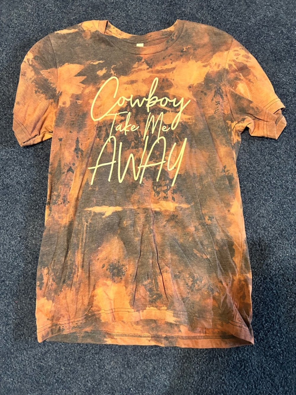 Cowboy Take Me Away Bleached Graphic Tee - Orange & Black